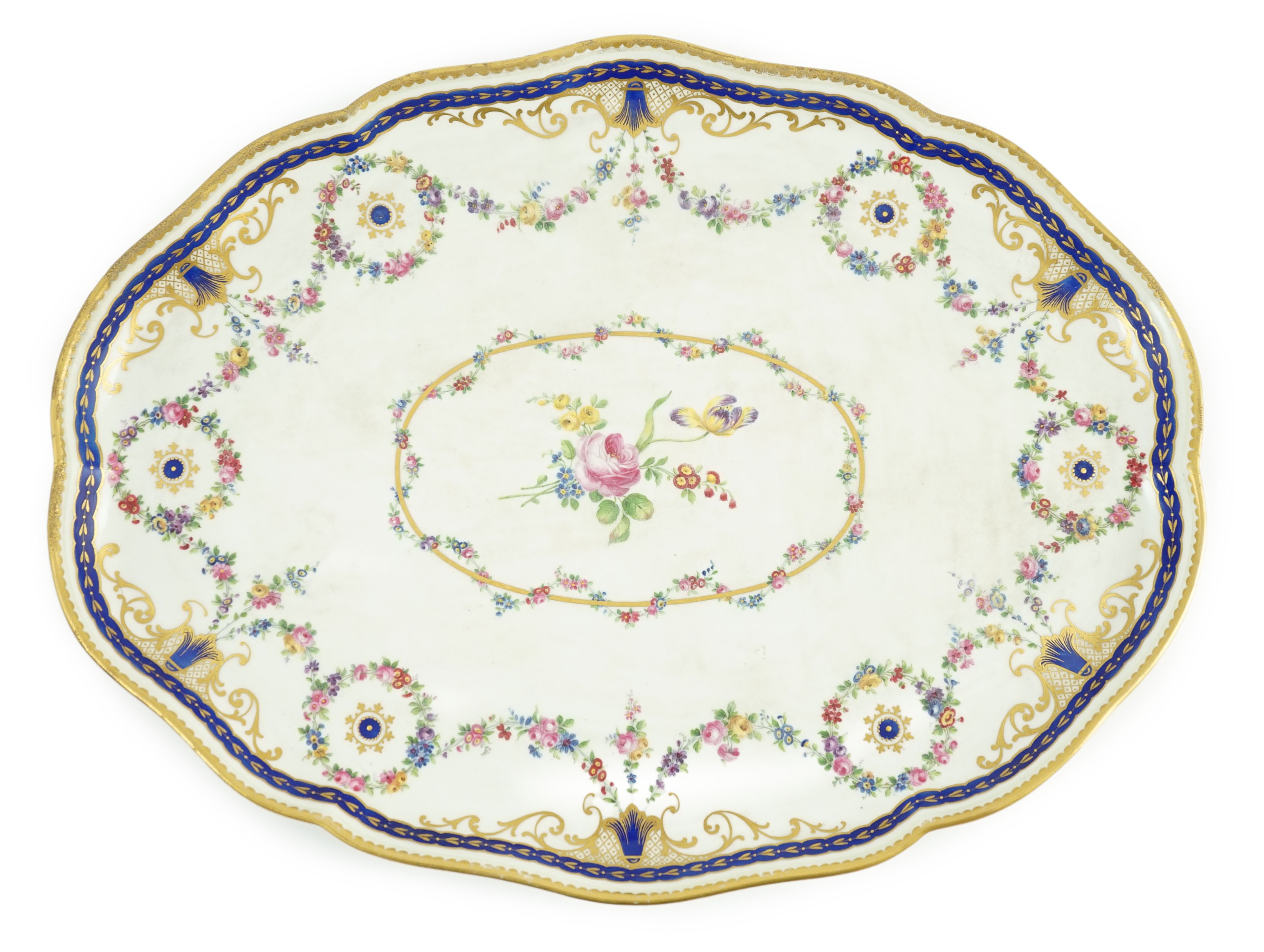 A Sevres porcelain shaped oval tray, date code for 1754, 33.5cm wide